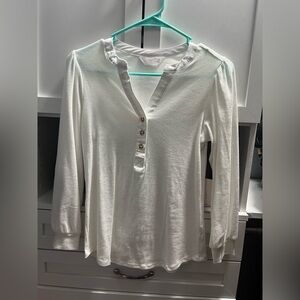 LC Lauren Conrad White Ruffled Buttoned Polo Blouse